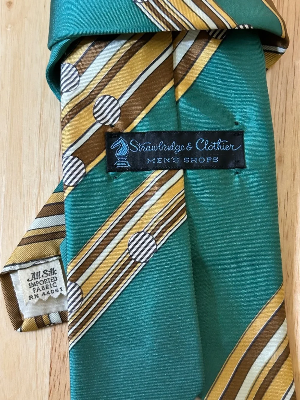 RETRO Strawbridge & Clothier Woven 100% Silk Tie Striped Teal - Mad Men vibes